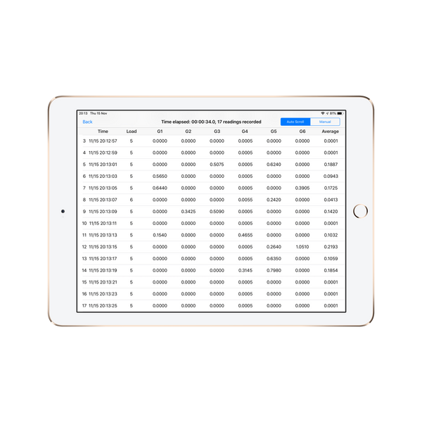 Wireless Pile Load Test Kit Application reading screen for ios, android and windows - Motionics (791980998745)